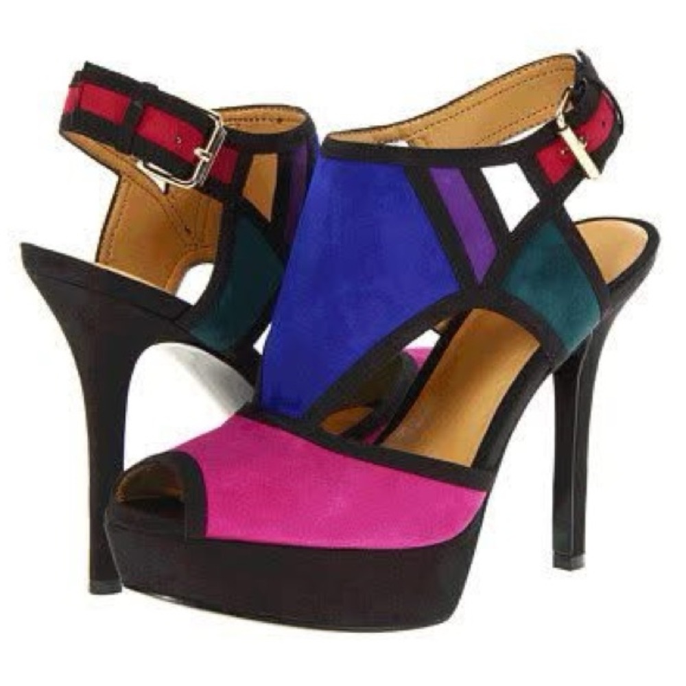 Nine West colorblock suede heels sandals 6 never worn